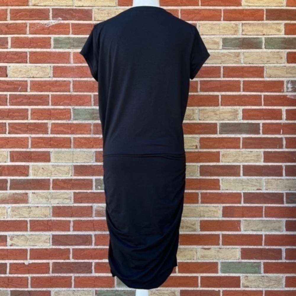 Athleta V-neck Ruched Black Short Sleeve Midi Dress 👗 - Picture 5 of 9